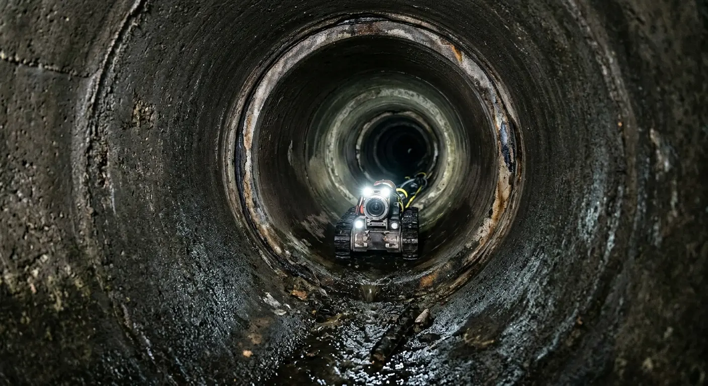 Robotic sewer camera inspecting pipe interior for Sewer Line Cleaning in Crawfordville